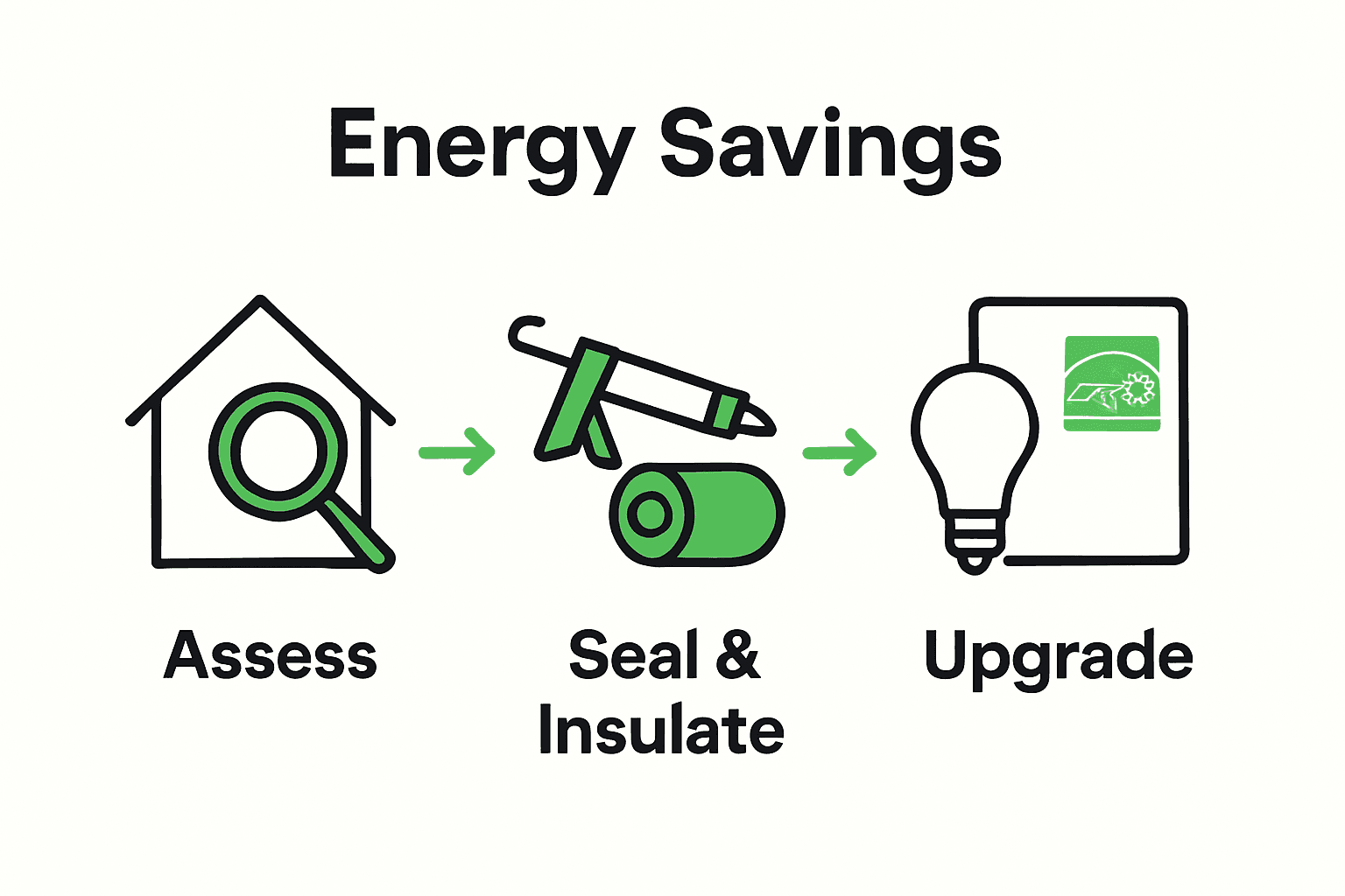 Step-by-step infographic visualizing key actions for home energy savings