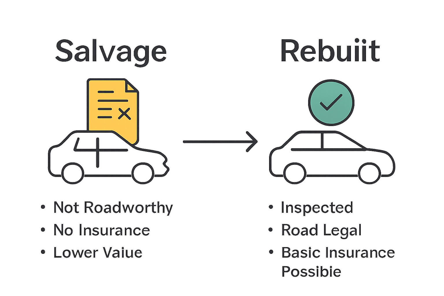 Infographic comparing salvage and rebuilt vehicle titles.