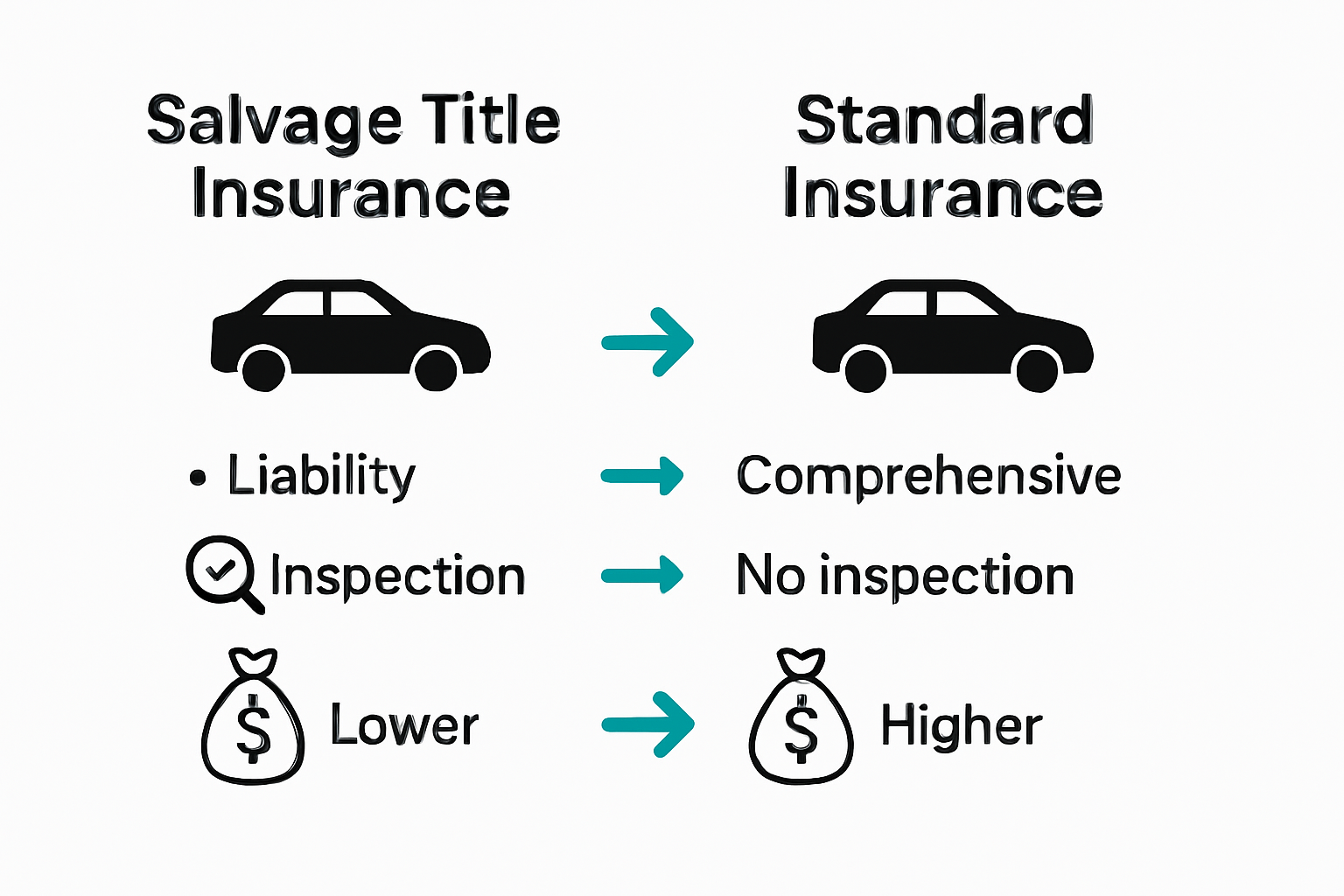 Infographic comparing salvage title insurance and standard insurance coverage.