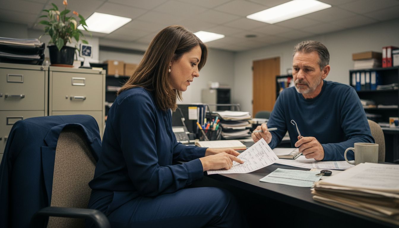 Insurance agent discussing vehicle paperwork