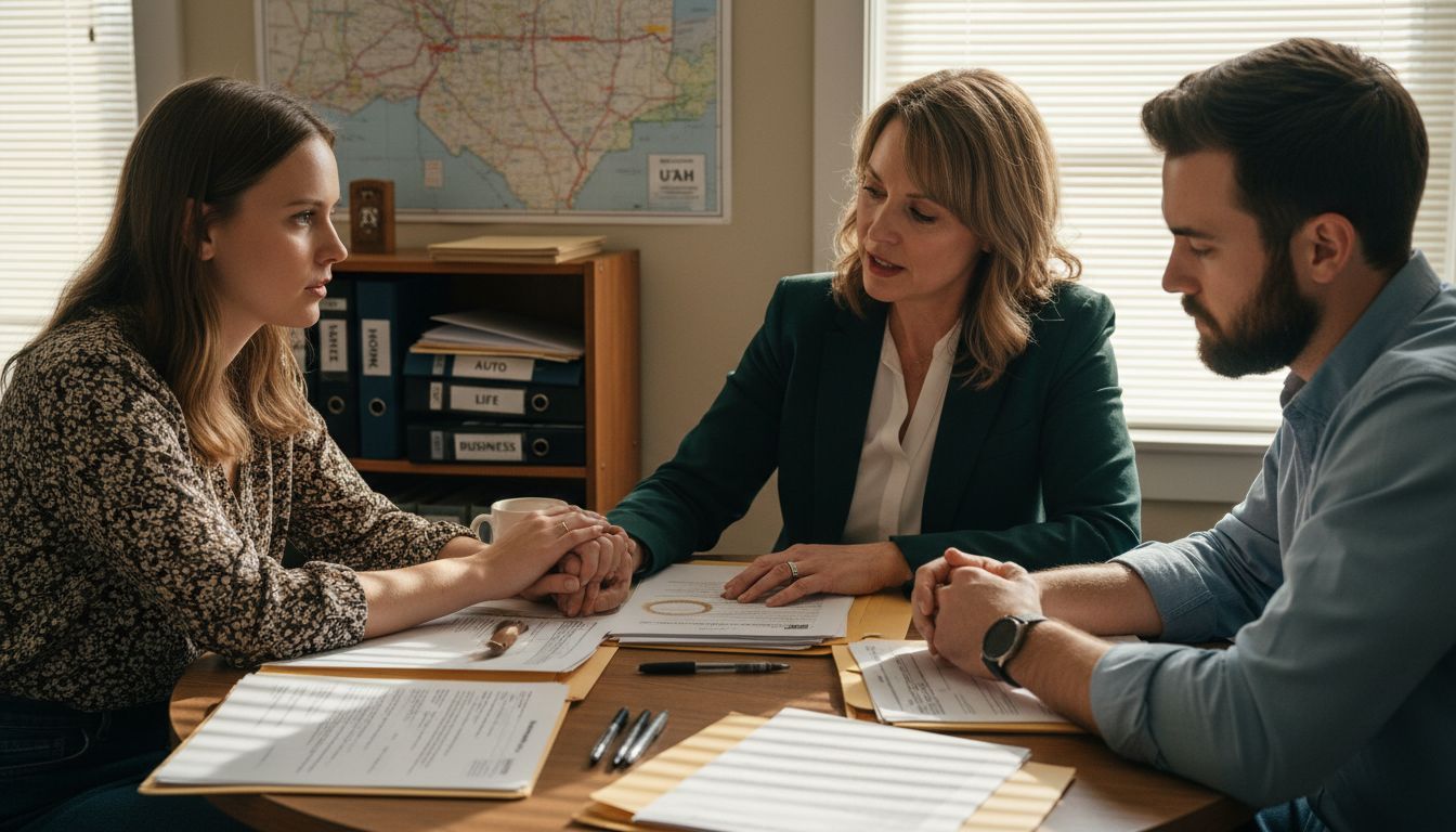 Insurance agent discussing rebuilt title paperwork