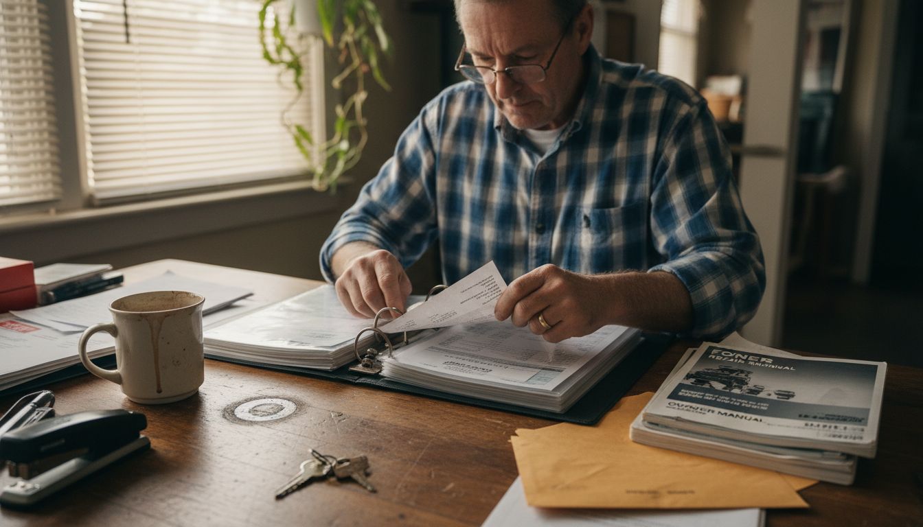 Owner assembles vehicle repair documentation