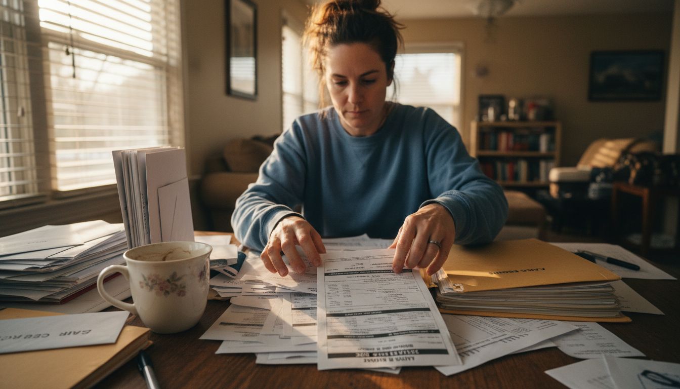 Woman organizing car repair documentation