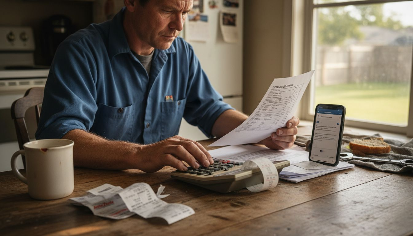 Man reviews engine rebuild cost paperwork