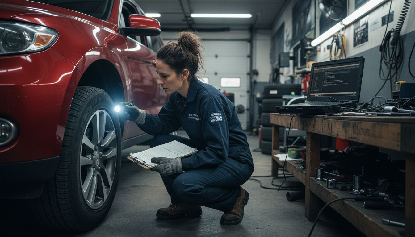 Inspector checking rebuilt car in Utah shop