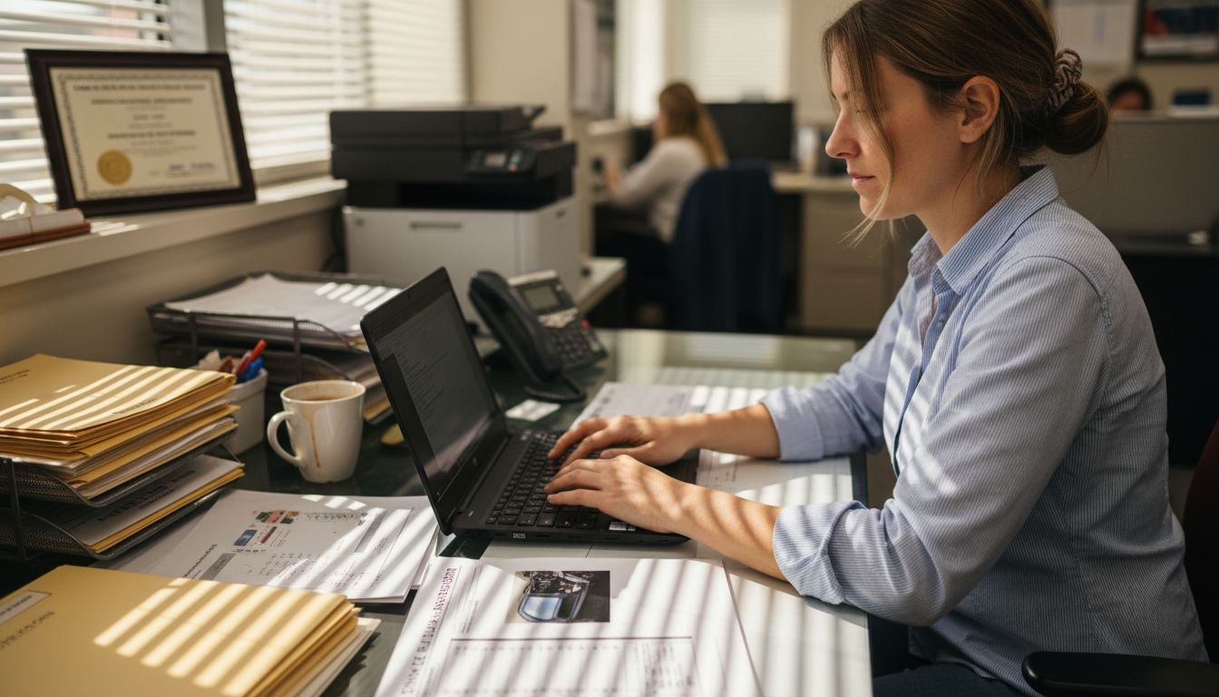 Insurance agent reviewing auto documents