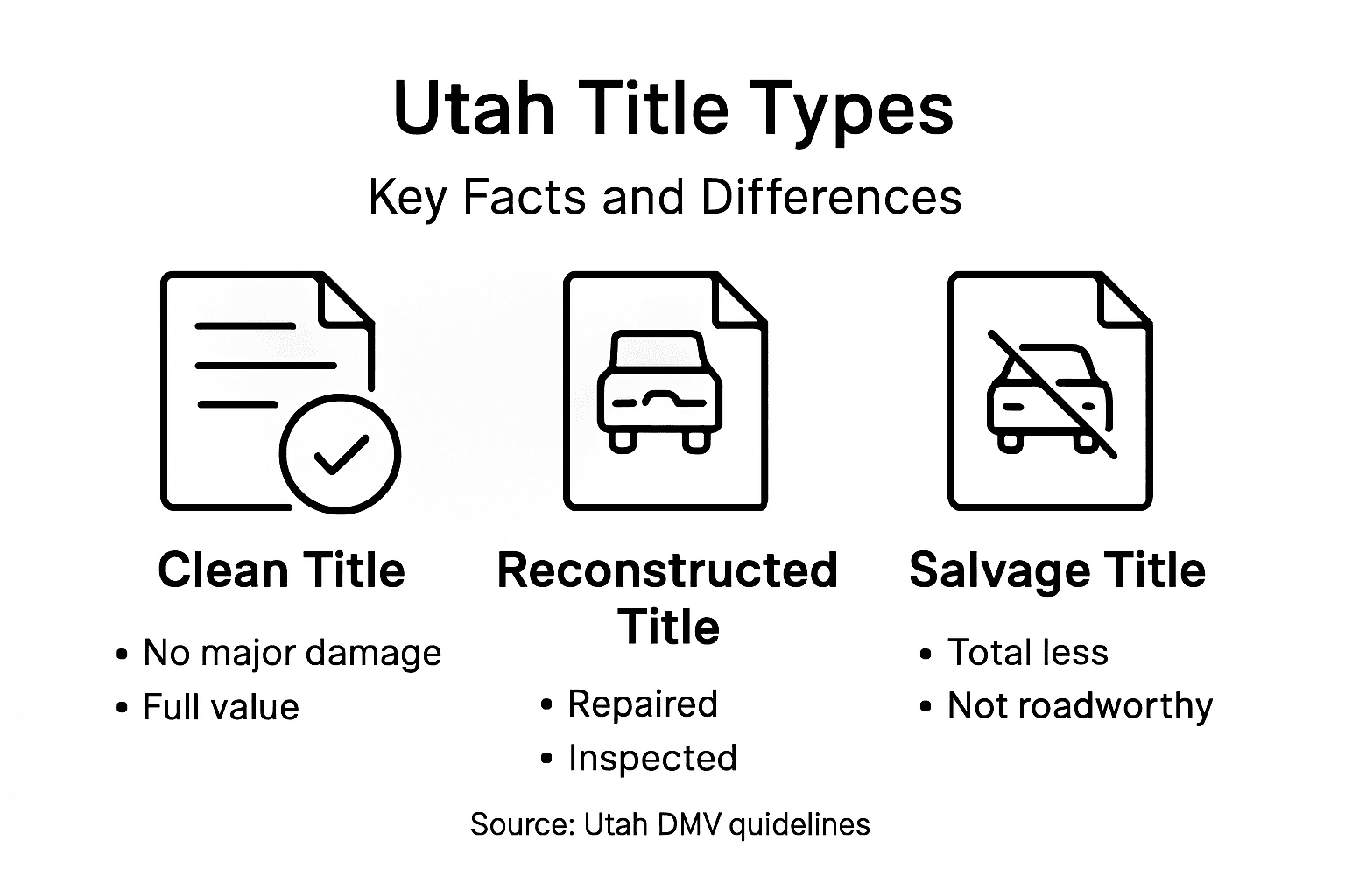 Infographic comparing clean, reconstructed, and salvage titles