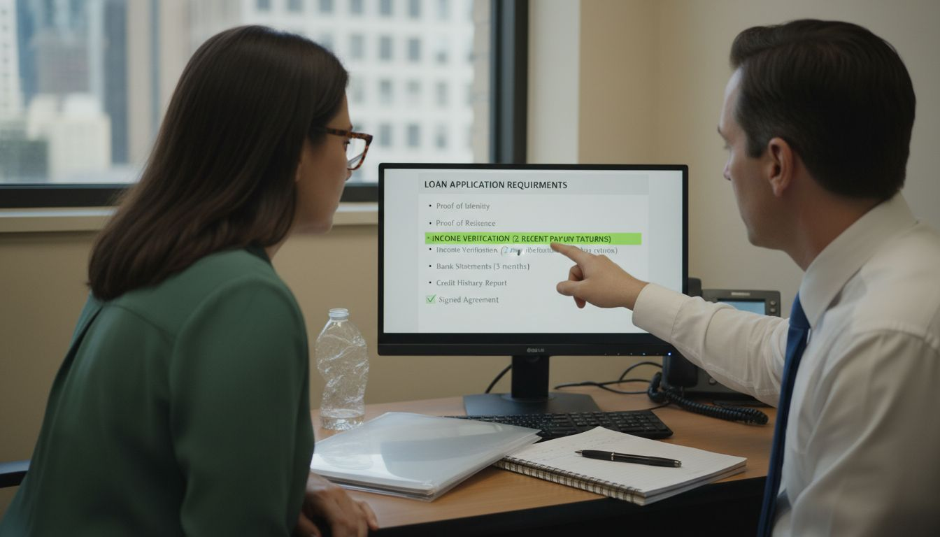 Borrower reviewing loan requirements with lender