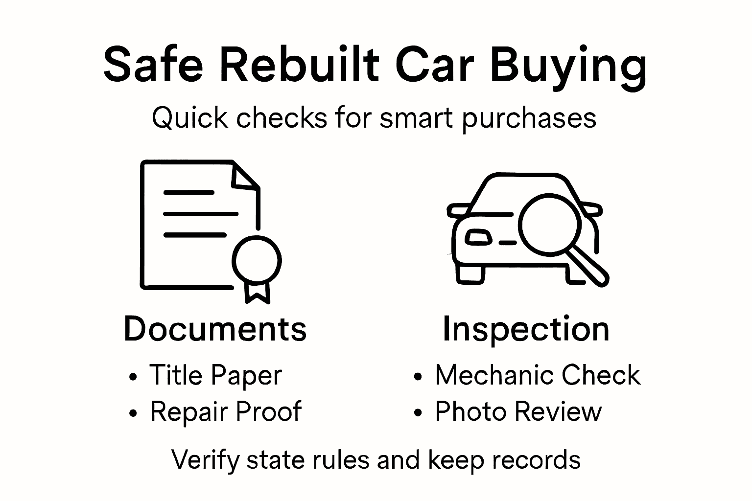 Infographic of safe rebuilt salvage car buying steps