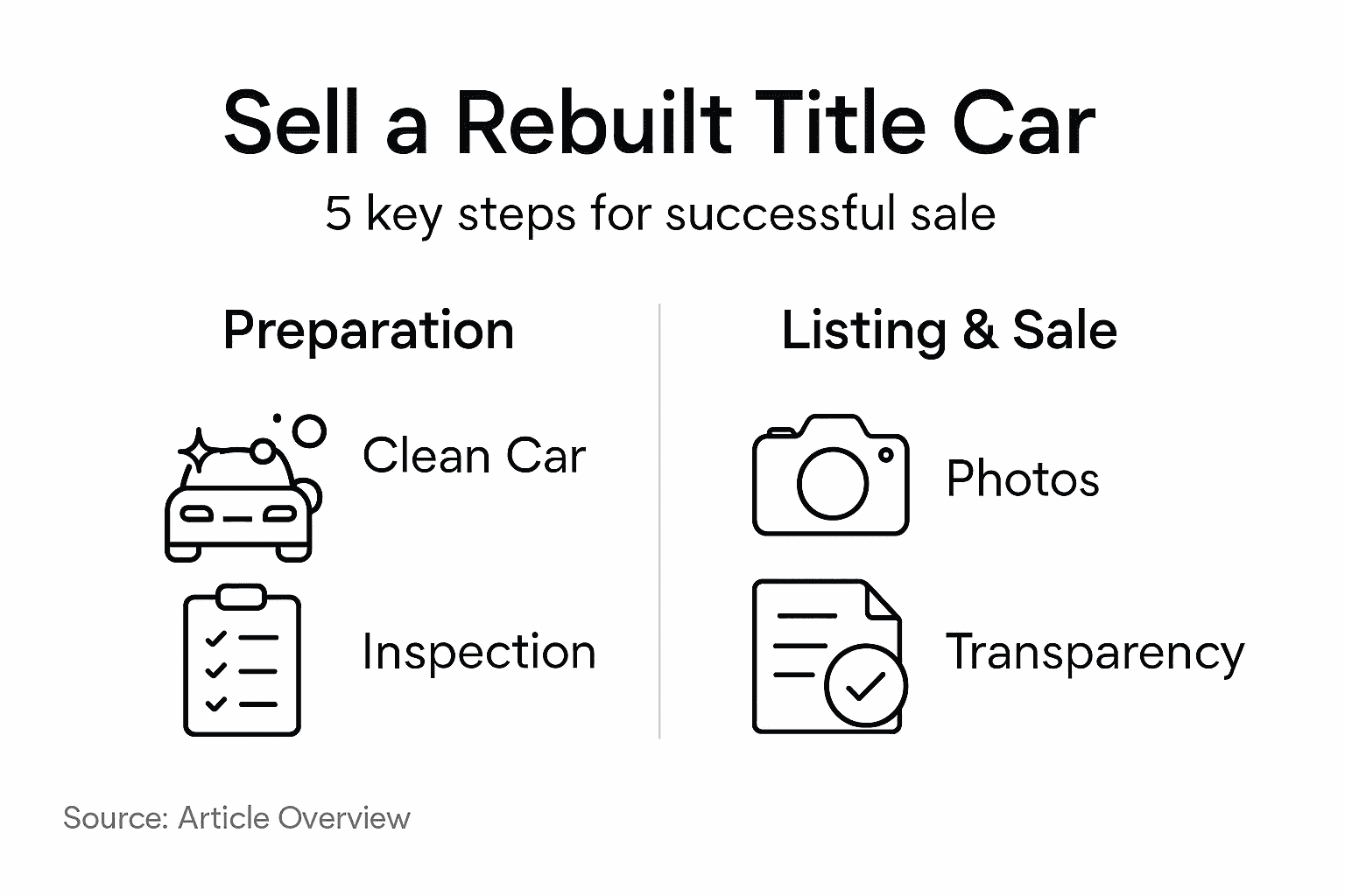 Infographic outlining steps to sell rebuilt car