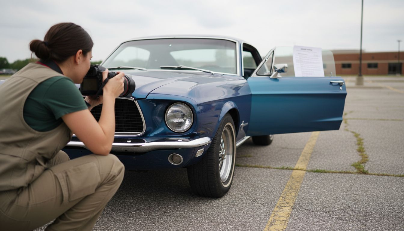 Photographer taking pictures of rebuilt car