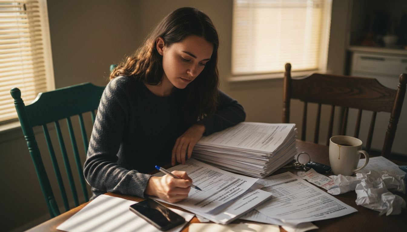 Woman reviewing vehicle inspection paperwork
