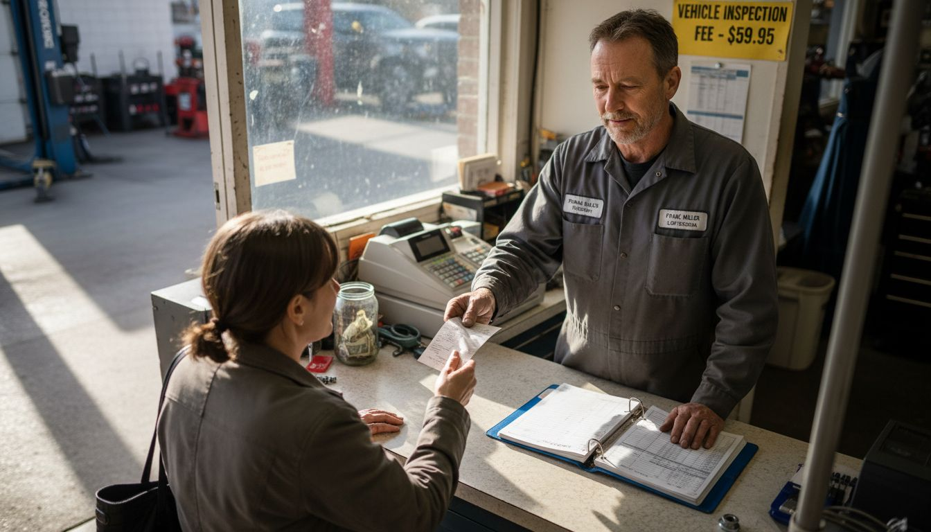 Mechanic handing receipt at Utah inspection station