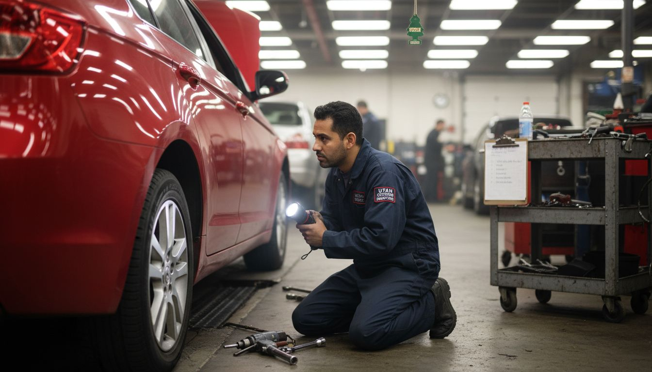 Inspector performing Utah rebuilt title vehicle check