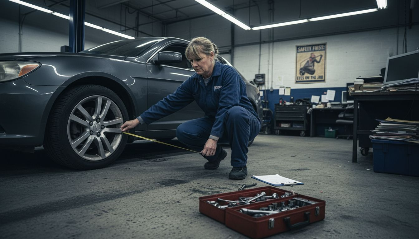Inspector evaluating rebuilt title vehicle
