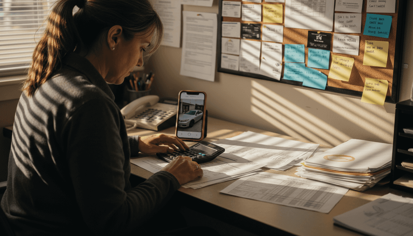 Woman calculating rebuilt car insurance quote