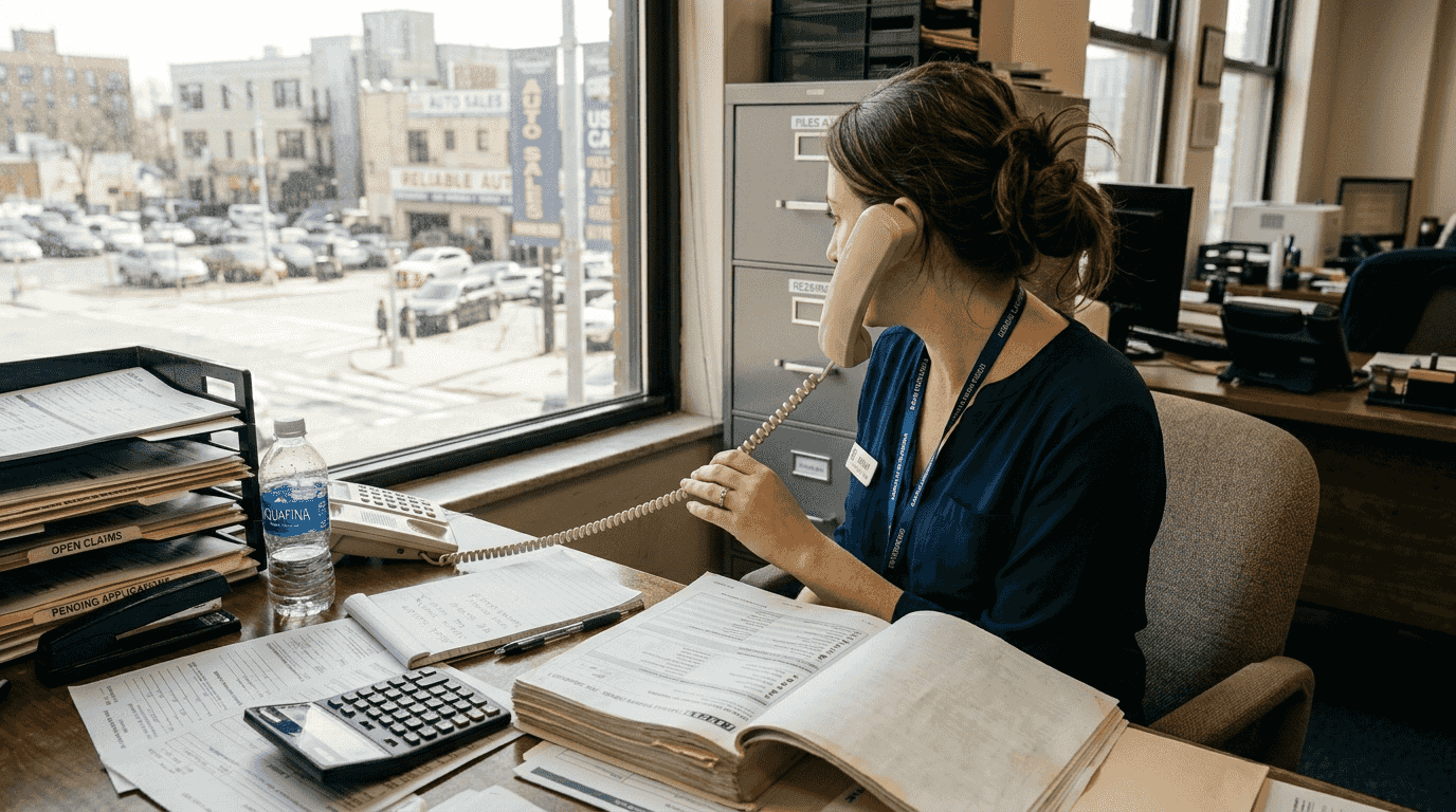 Insurance agent evaluating rebuilt car policy