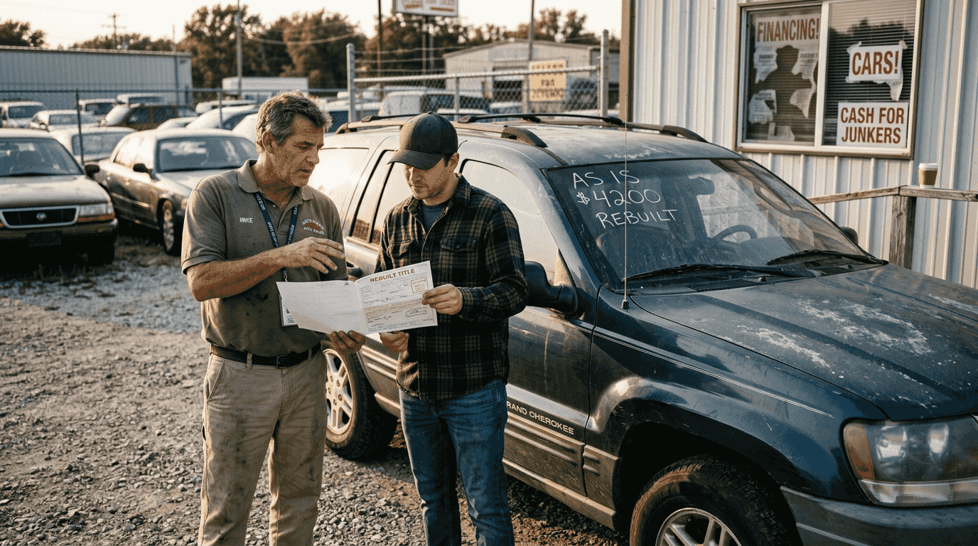 Manager showing rebuilt title resale process