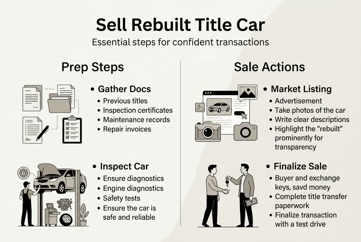 Infographic of rebuilt title car sale process