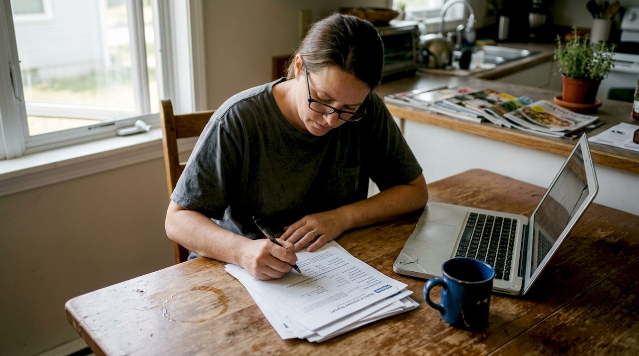 Buyer reviewing used car resale paperwork