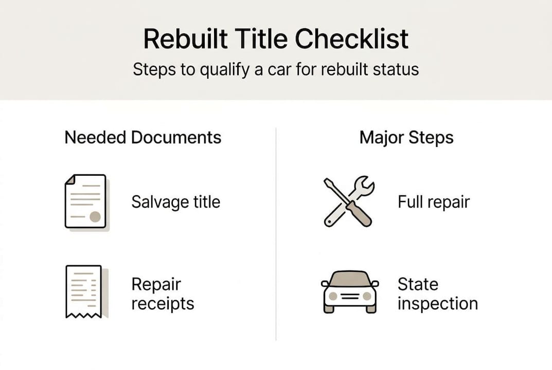 Infographic checklist for rebuilt title steps and documents