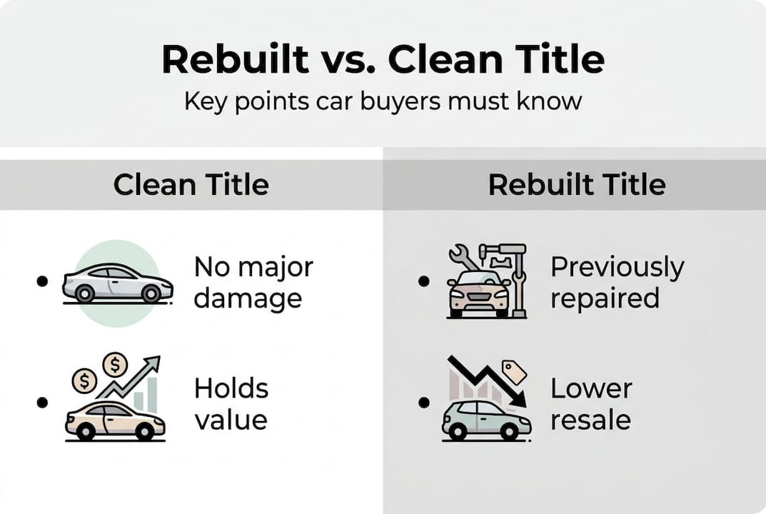 Infographic comparing rebuilt and clean car titles