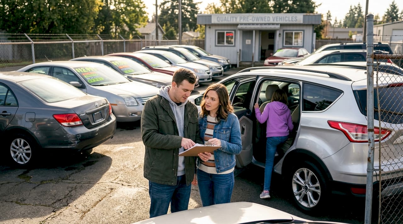 Family shopping for rebuilt title car