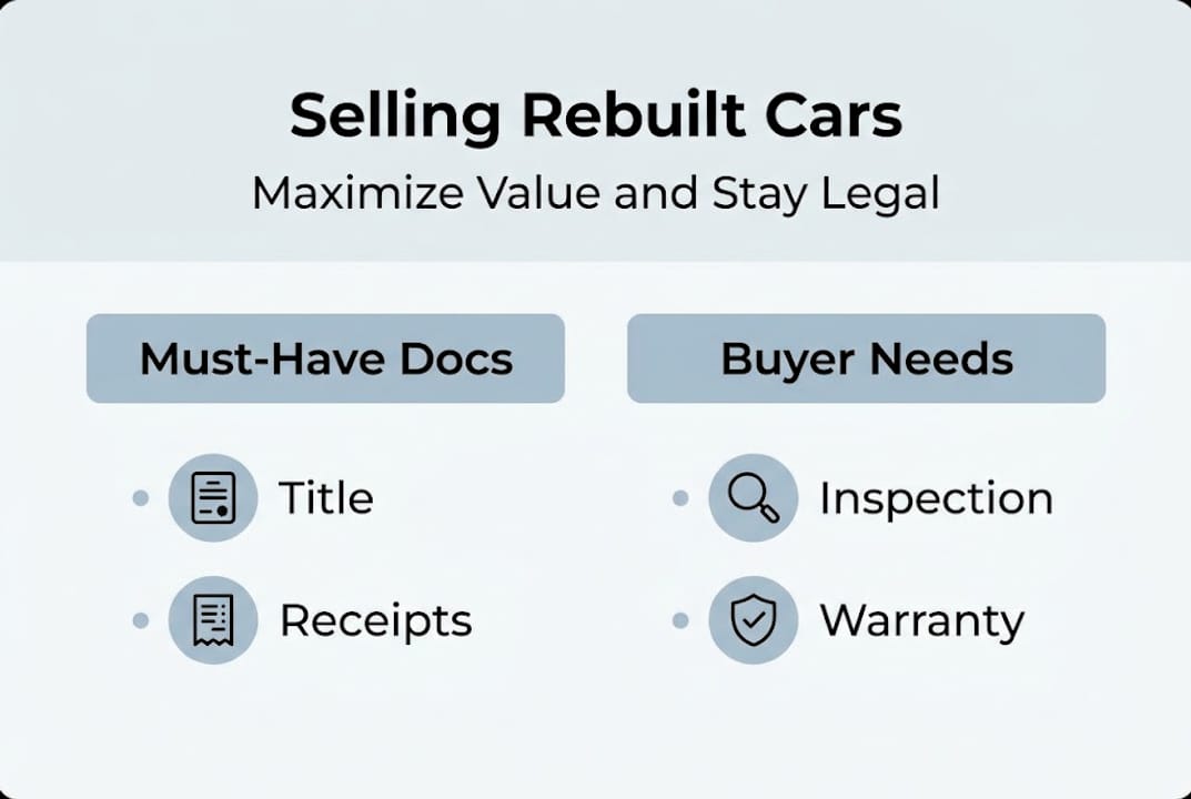 Infographic showing rebuilt title selling steps