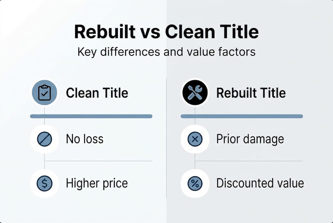 Infographic comparing rebuilt and clean title features