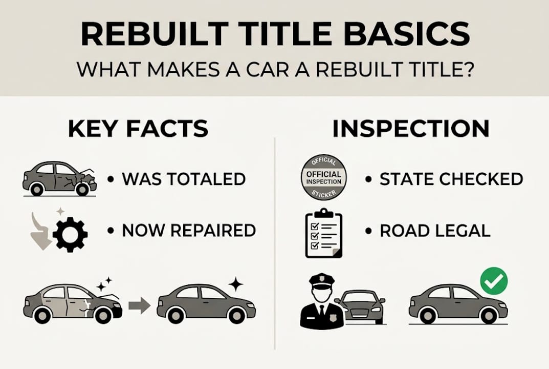 Infographic explaining rebuilt title car basics