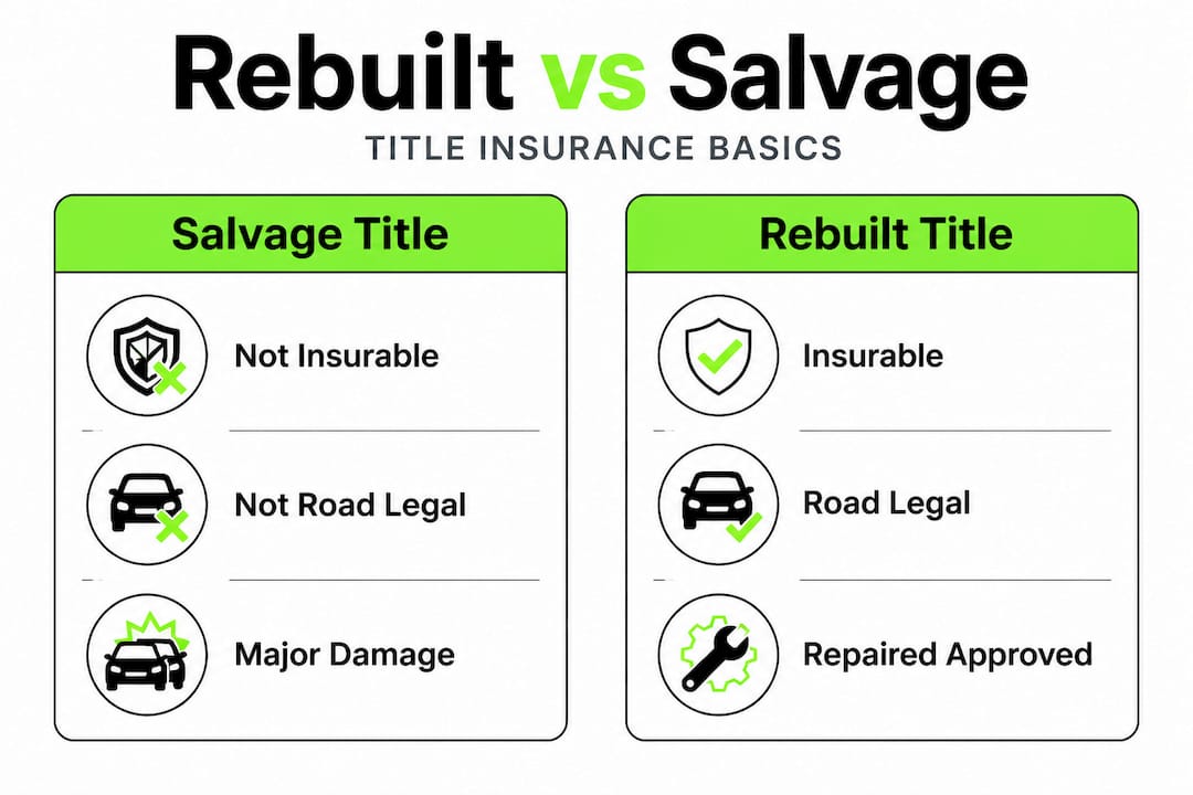 Infographic comparing salvage and rebuilt car titles