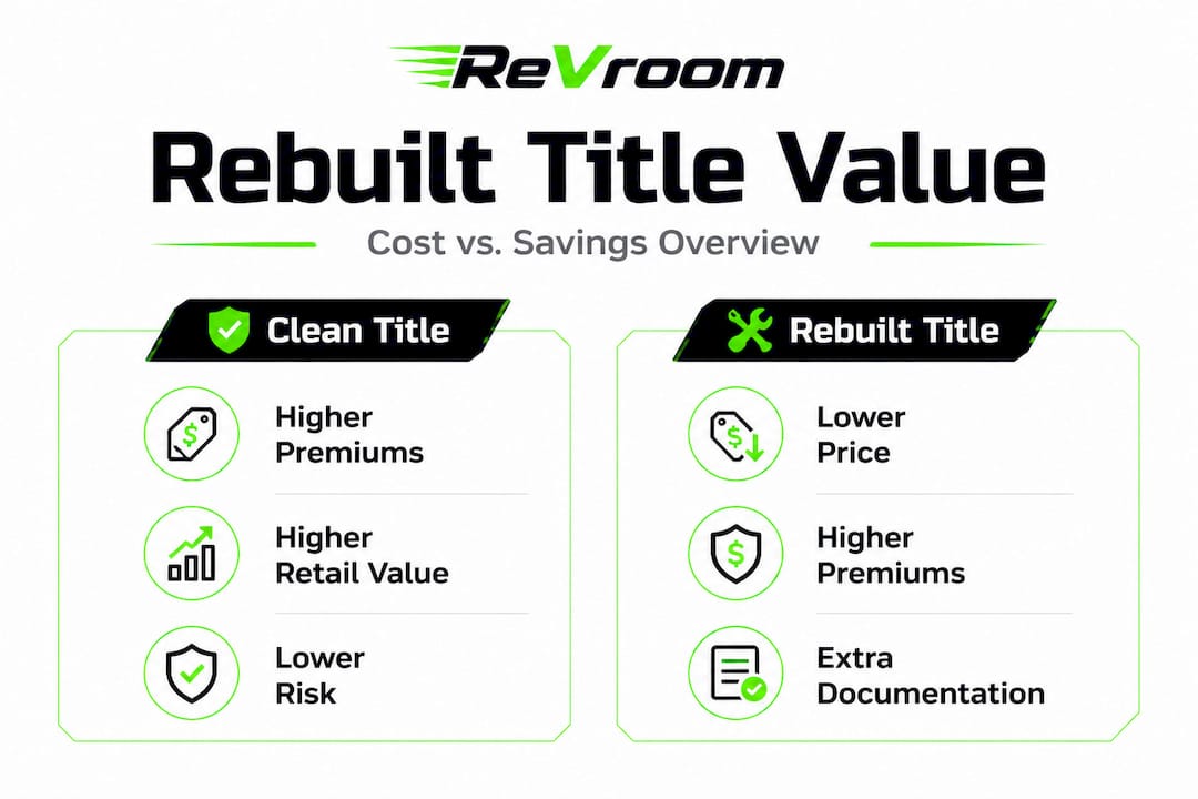 Infographic comparing rebuilt vs clean title value