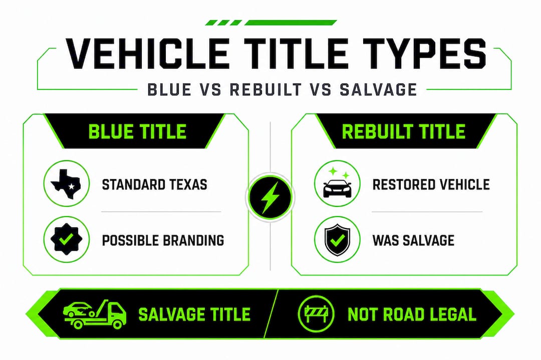 Infographic comparing blue, rebuilt, and salvage titles