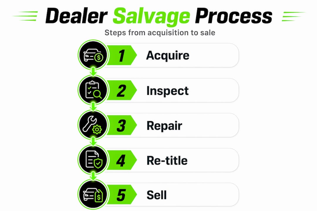 Infographic showing dealer salvage car process steps