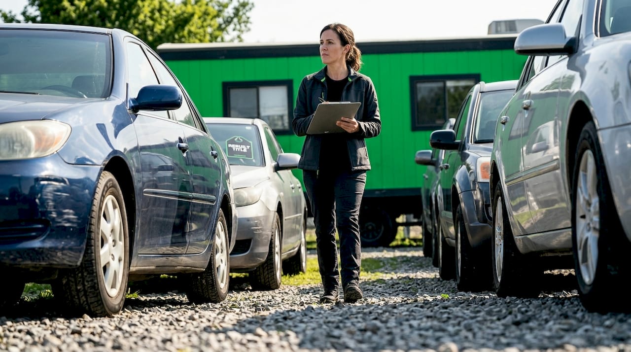 Dealer checks rebuilt title vehicles on lot