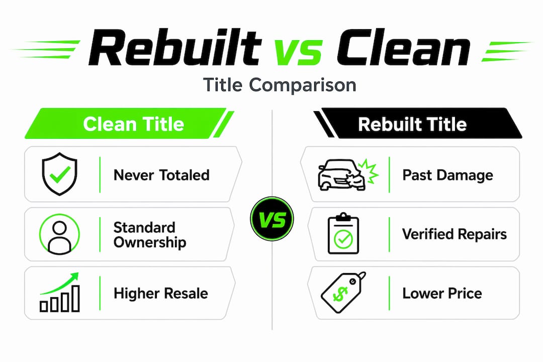Split infographic clean versus rebuilt car titles