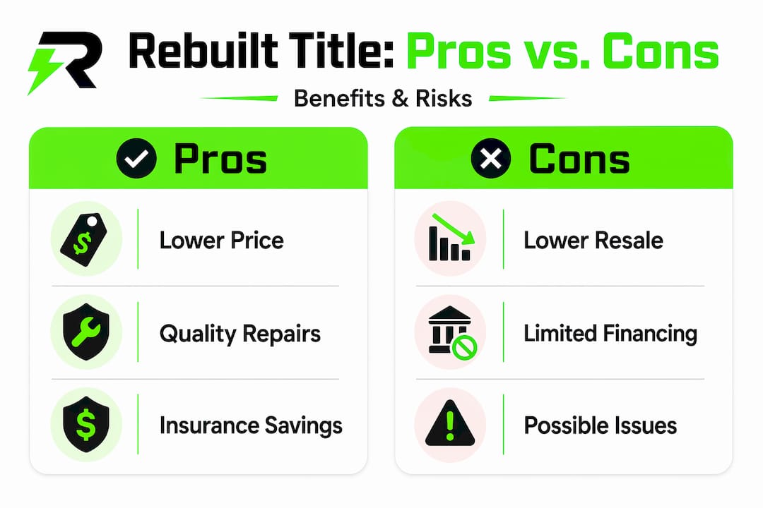 Infographic highlighting rebuilt title pros and cons