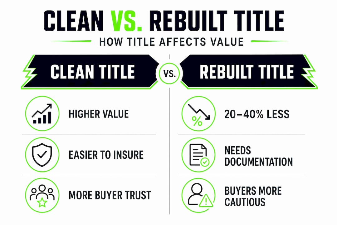 Infographic comparing clean and rebuilt car titles