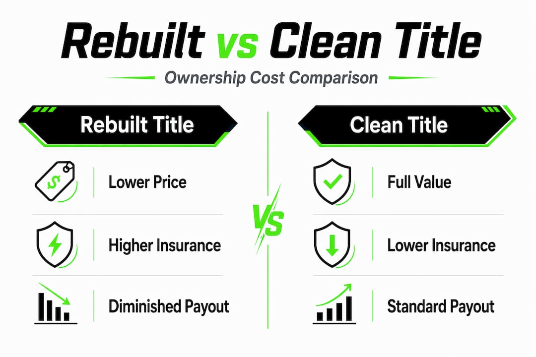 Infographic comparing rebuilt and clean title car costs