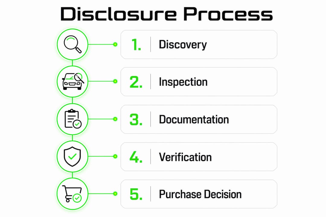 Infographic showing rebuilt salvage disclosure steps