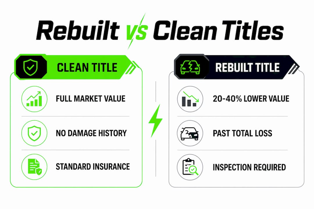 Infographic comparing rebuilt and clean car titles