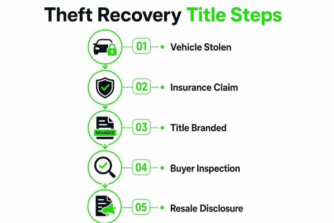 Infographic illustrating theft recovery title process steps