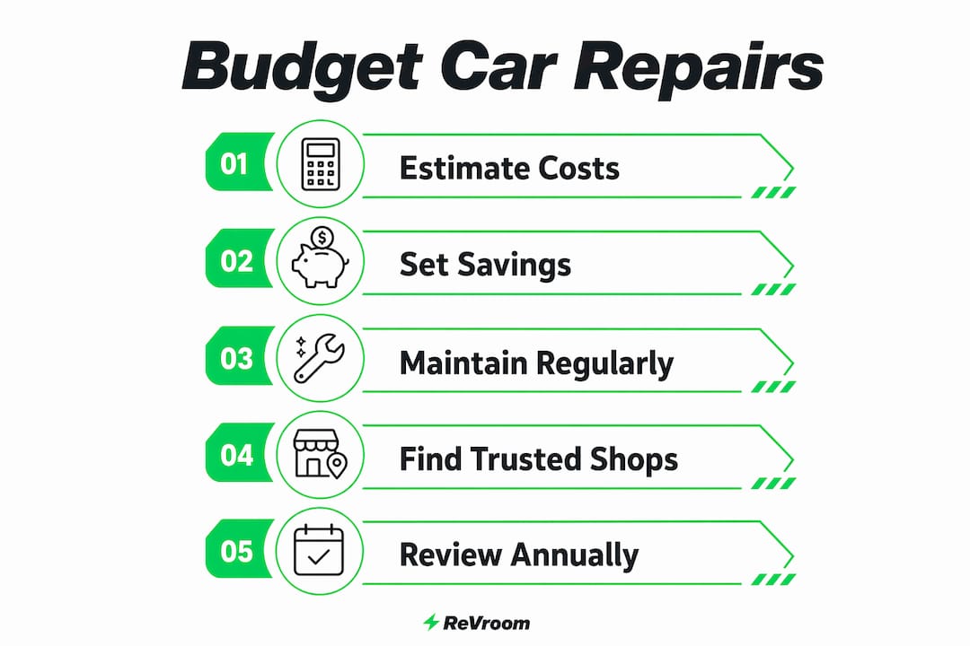 Infographic showing car repair budgeting steps