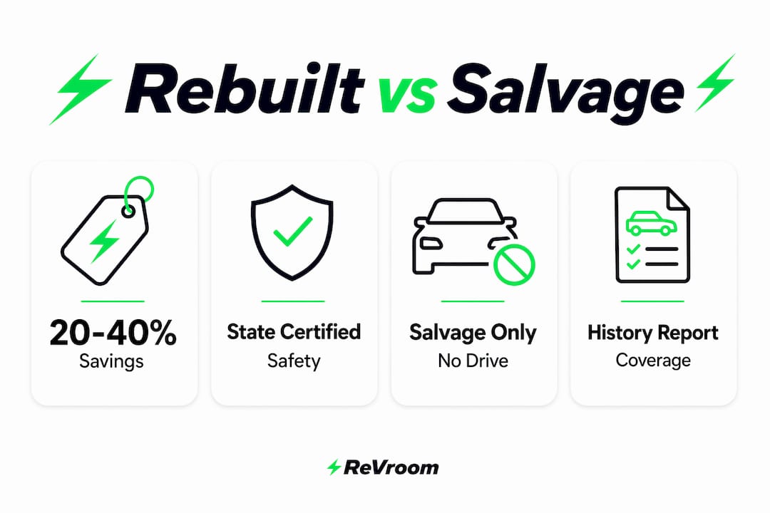 Infographic showing rebuild and salvage title key facts