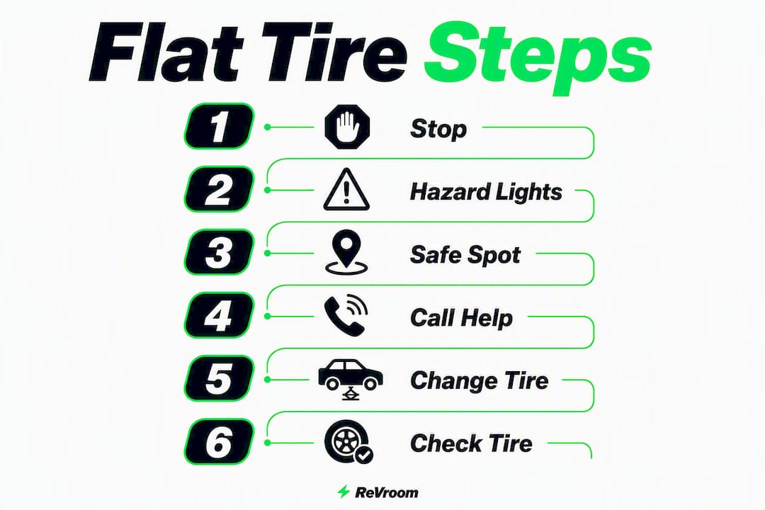 Infographic outlining flat tire steps