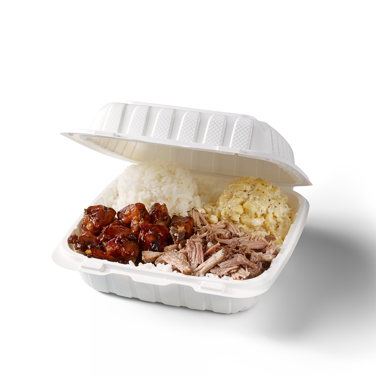 Hawaiian Bros Mixed Plat with Kilauea Chicken and Luau Pork. 