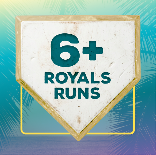 A baseball diamond plate with text over top reading "6+ Royals Runs"