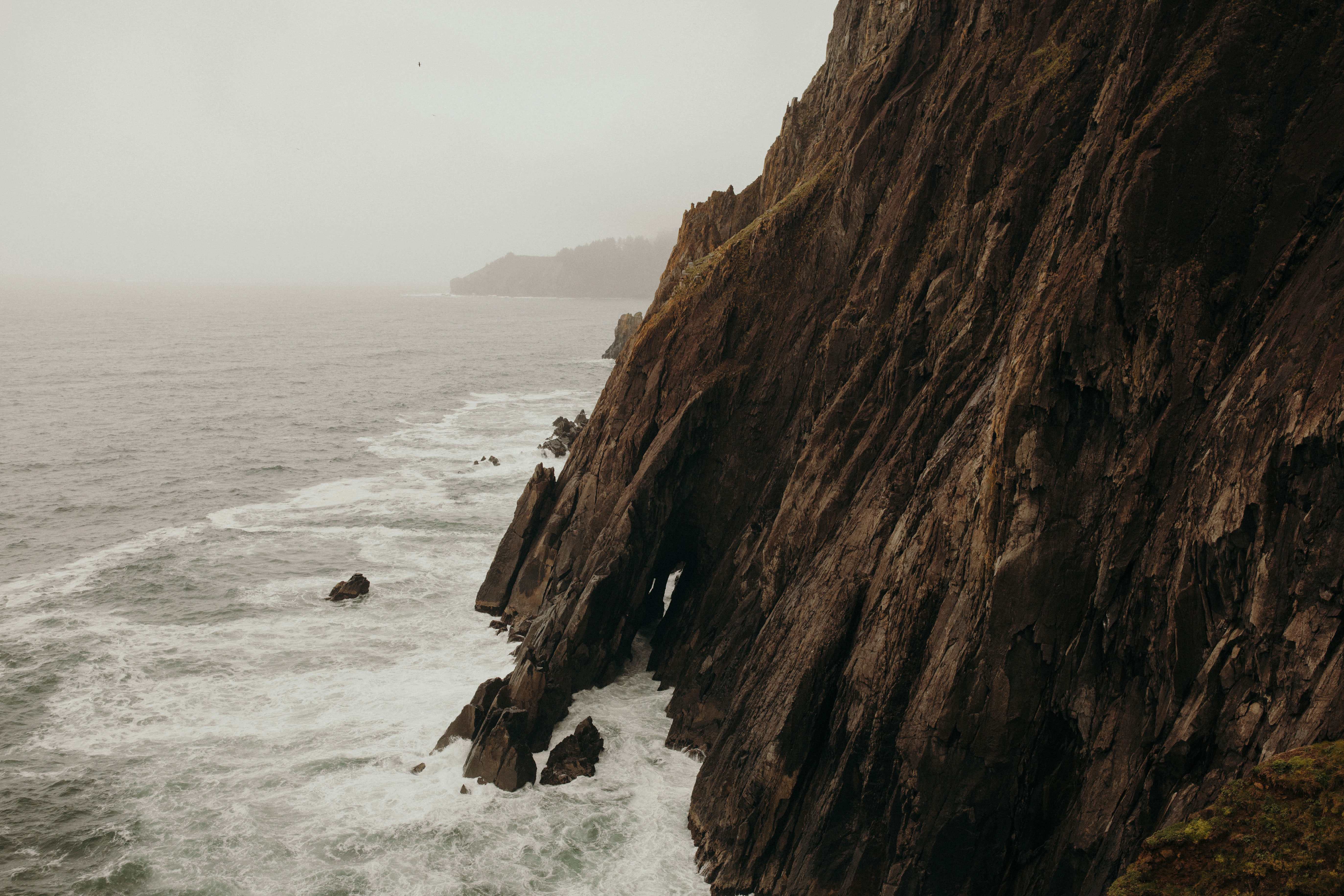 Ocean shoreline with rock cliff face