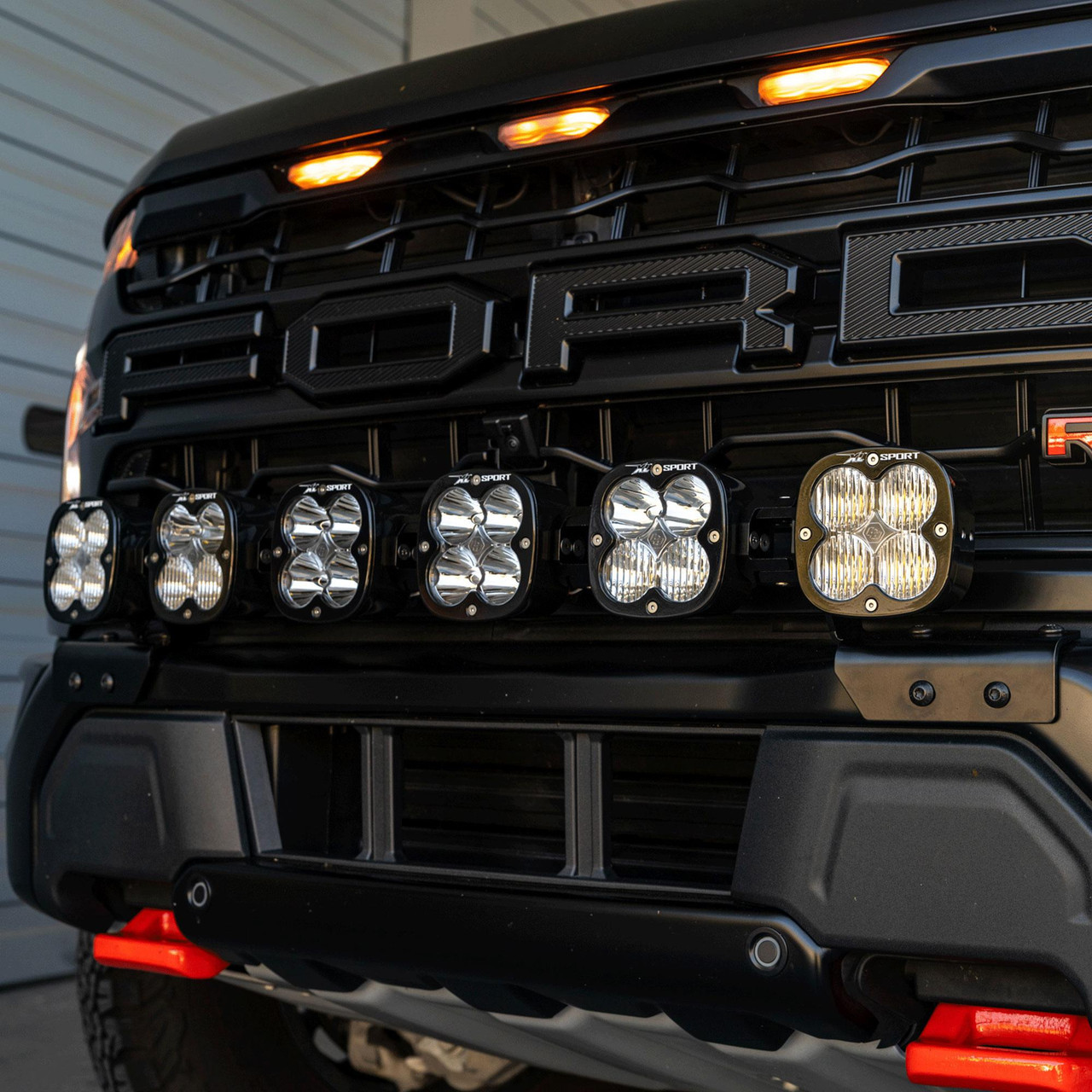Ford Raptor front grille with multiple auxiliary LED light pods
