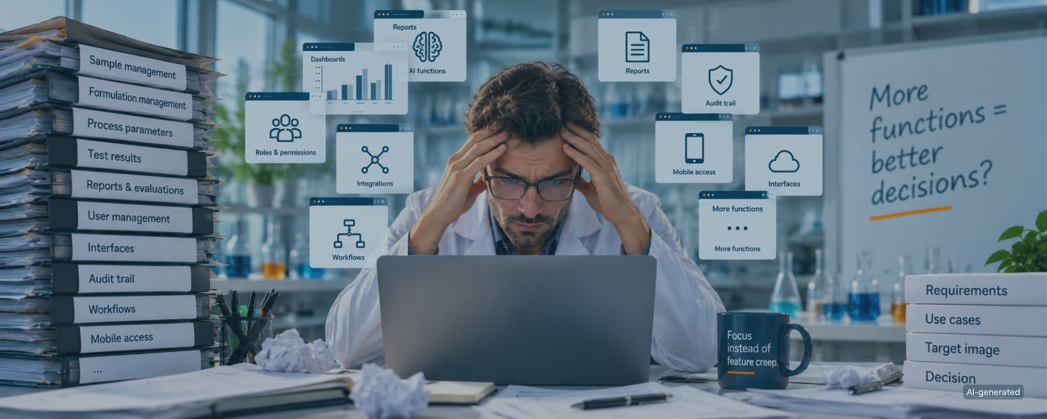 Developer comparing lab software, illustrating feature creep and the value of a clearly defined use case.